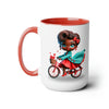 Bicycle Girl Two-Tone Coffee Mugs, 15oz