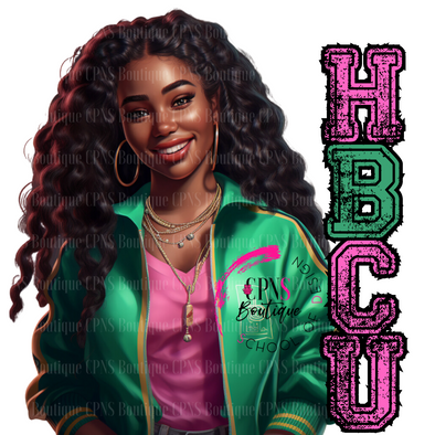 PINK AND GREEN HBCU GIRL DIGITAL GRAPHIC