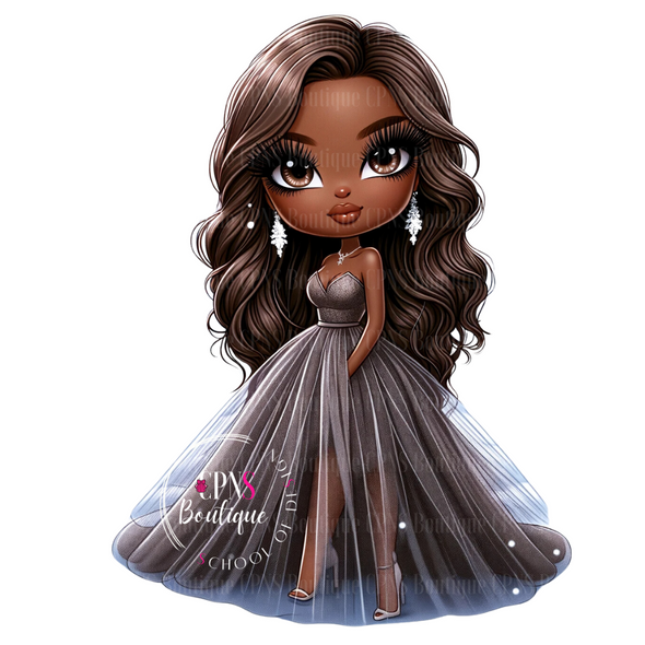 Gray Tulle Dress GIrl Digital Graphic