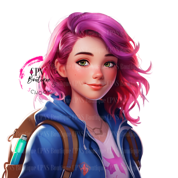 Middle School Pink Hair Digital Graphic