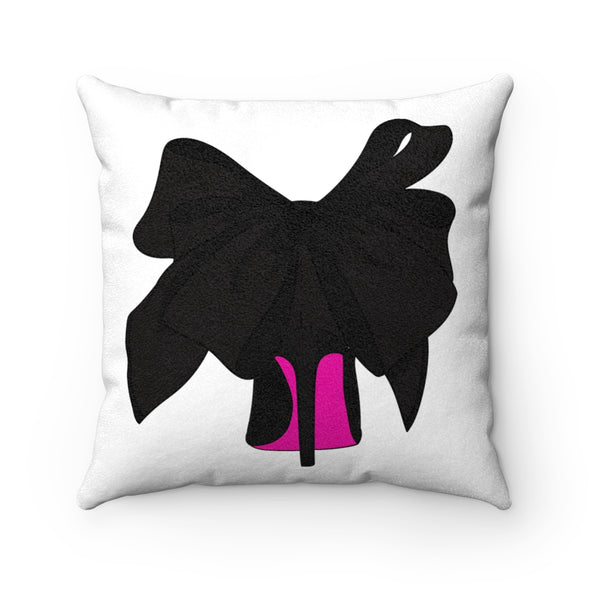 Black Shoe with Hot Pink bottom Faux Suede Square Pillow