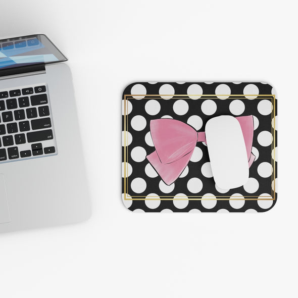 Black and White Polka dot with Pink bow Mouse Pad (Rectangle)