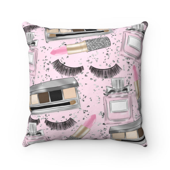 What's In Your Makeup Bag Pink Square Pillow