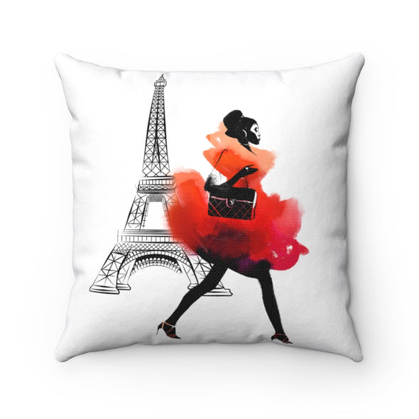 Girl in Paris Orange Square Pillow