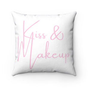 Kiss and Makeup Pink Square Pillow