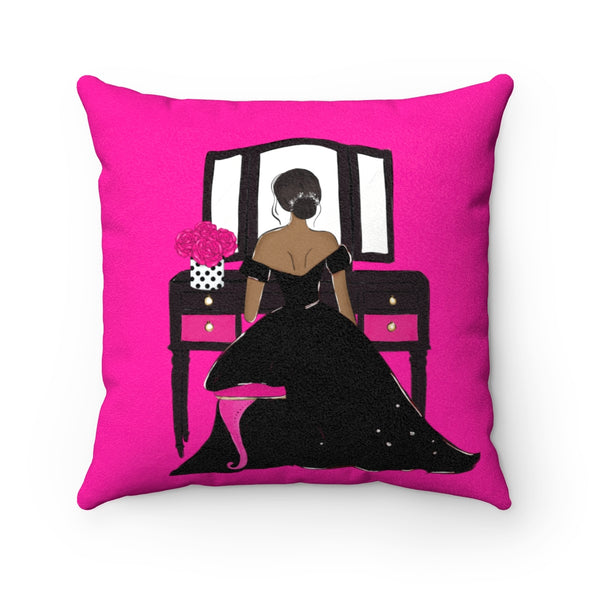 Woman at Vanity Faux Suede Square Pillow