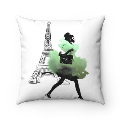 Girl in Paris Green Square Pillow