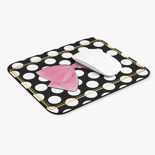 Black and White Polka dot with Pink bow Mouse Pad (Rectangle)