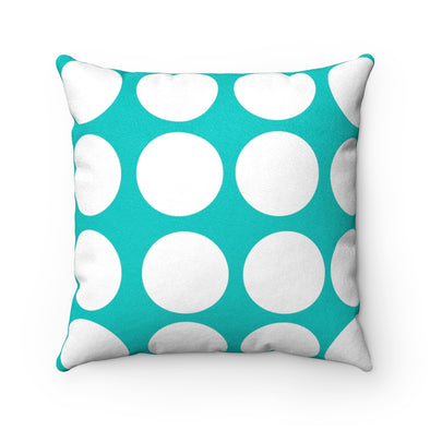Robins Egg Blue and White Polka Dot Faux Suede Square Pillow