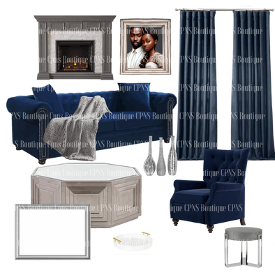 Silver & Blue Elegant Living Room Elements