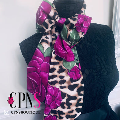Classic La Femme Bow -Purple Floral Leopard