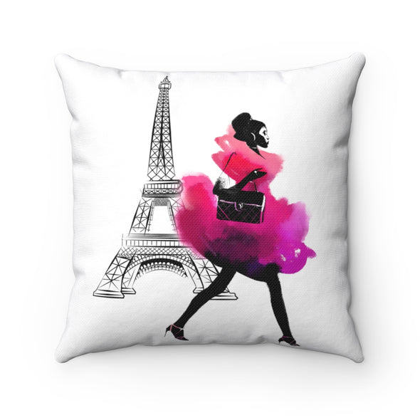 Girl in Paris Fuschia Square Pillow