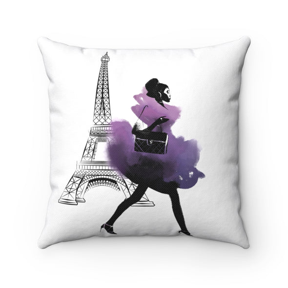 Girl in Paris Purple Square Pillow