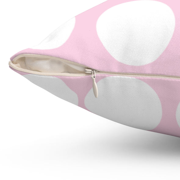 Pink and White Polka Dot Spun Polyester Square Pillow