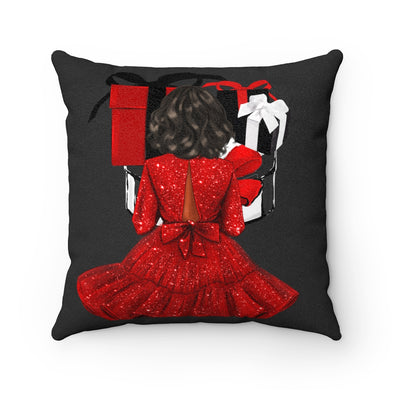 Sparkle Girl with Gifts Charcoal Gray Suede Square Pillow